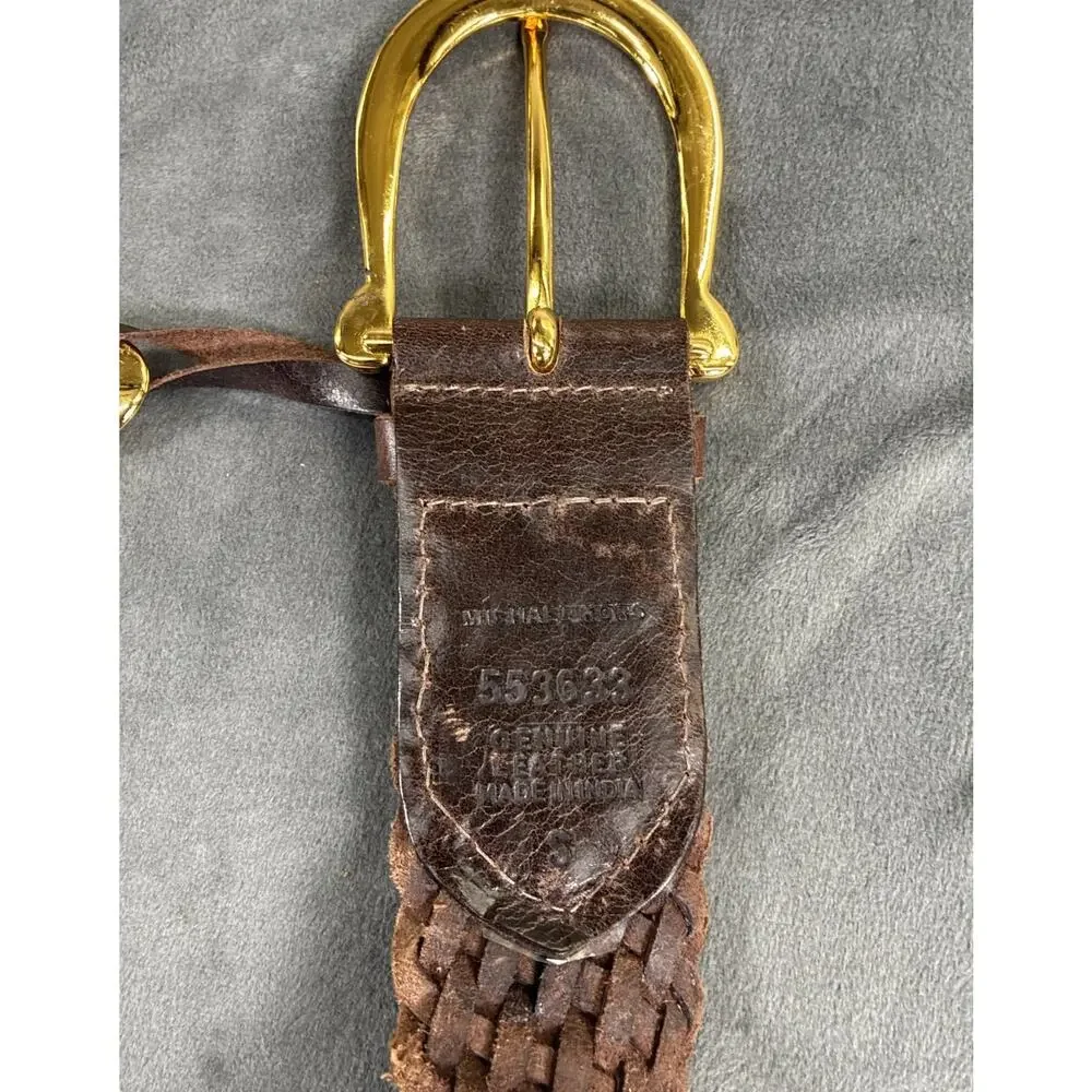 Michael Kors 553633 2” Wide Braided Leather Belt, Size S, Gold Hardware